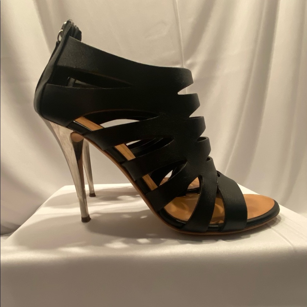 Giuseppe Zanotti Caged Black Leather Metal Heel Eu-38/Us-7.5